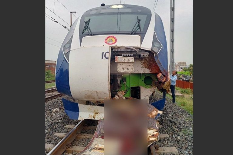 Mumbai-Gandhinagar Vande Bharat Train Hits Cattle On Track, Engine Gets Damaged | Photos